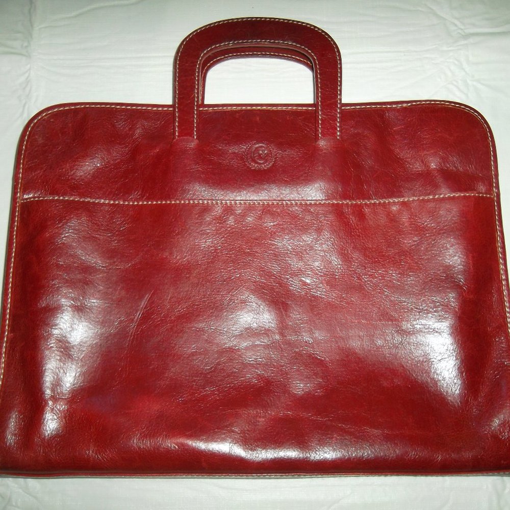 Chiarugi Red Leather Attache Case Portfolio Briefcase
